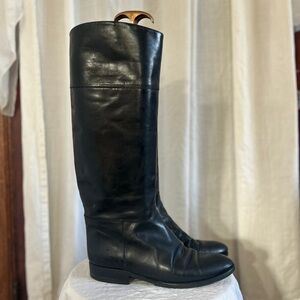Vintage Black Leather Tall Equestrian Boots